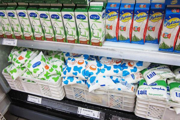 Milk section in a supermarket in Marrakech