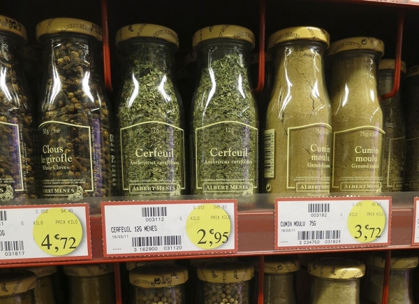 Spices Bottles in a French Supermarket