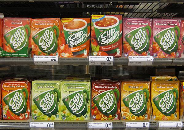 Cup a Soup packs on shelf in The Netherlands