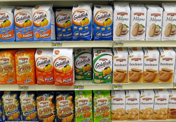 Pepperidge Farm Biscuits range on a supermarket shelf